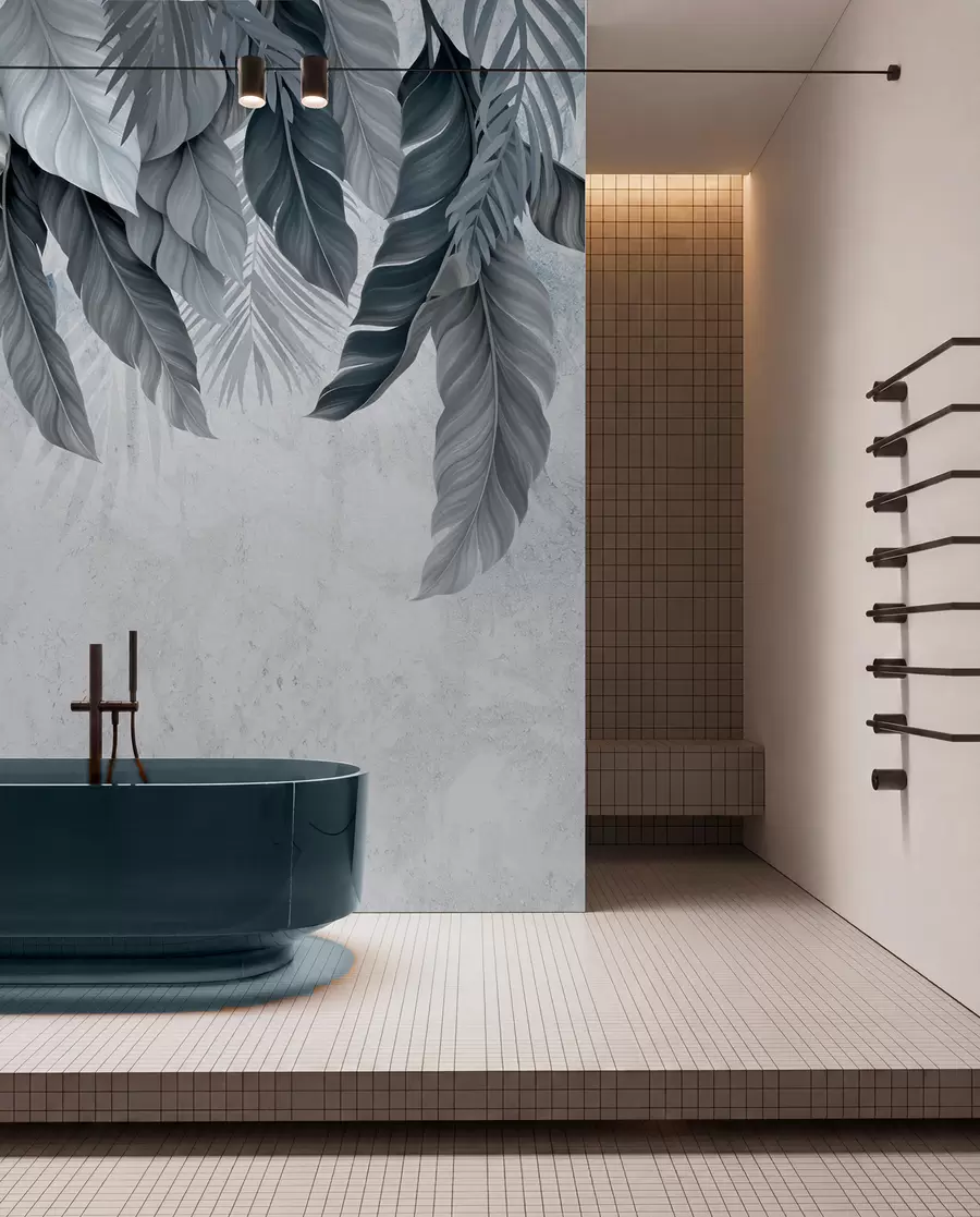 wall murals Тропско висеће лишће на бетону w05521v1