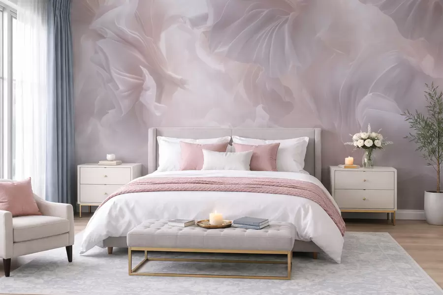 wall murals Апстрактни цветни облици са лепршавим латицама у пастелним нијансама w09841