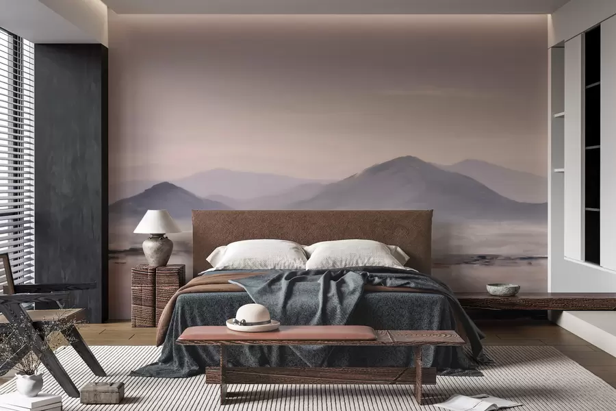 wall murals Магловит планински пејзаж са меким прелазима светлости и ваздуха, са ефектом маске w09844