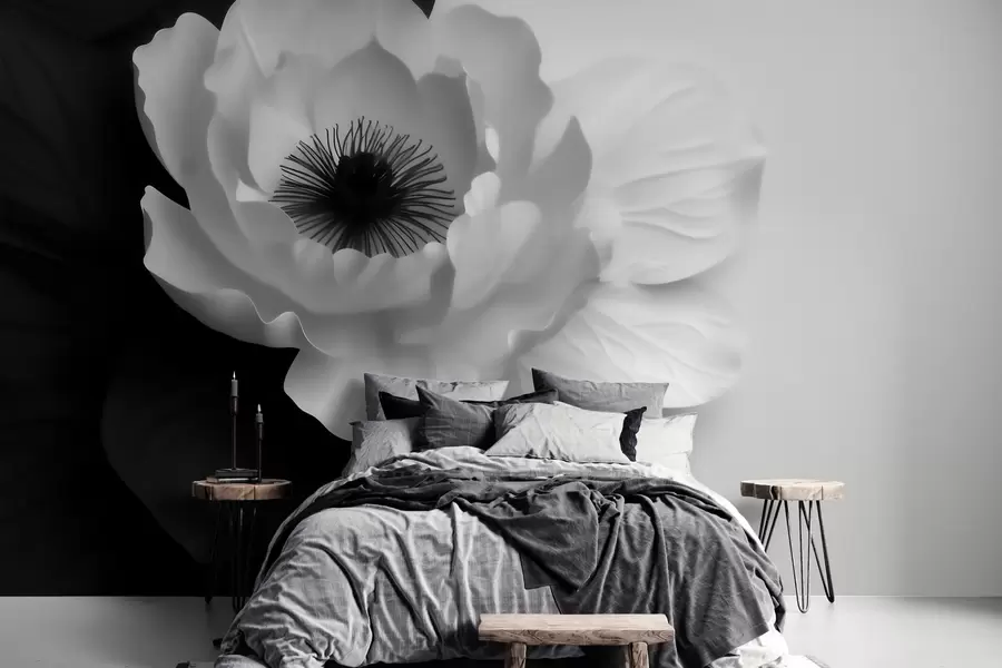 wall murals Контрастни бели цвет са тамним средиштем на црно-белој позадини w09852