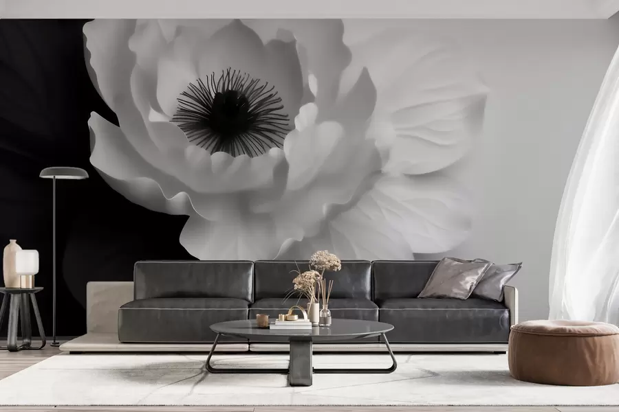 wall murals Контрастни бели цвет са тамним средиштем на црно-белој позадини w09852