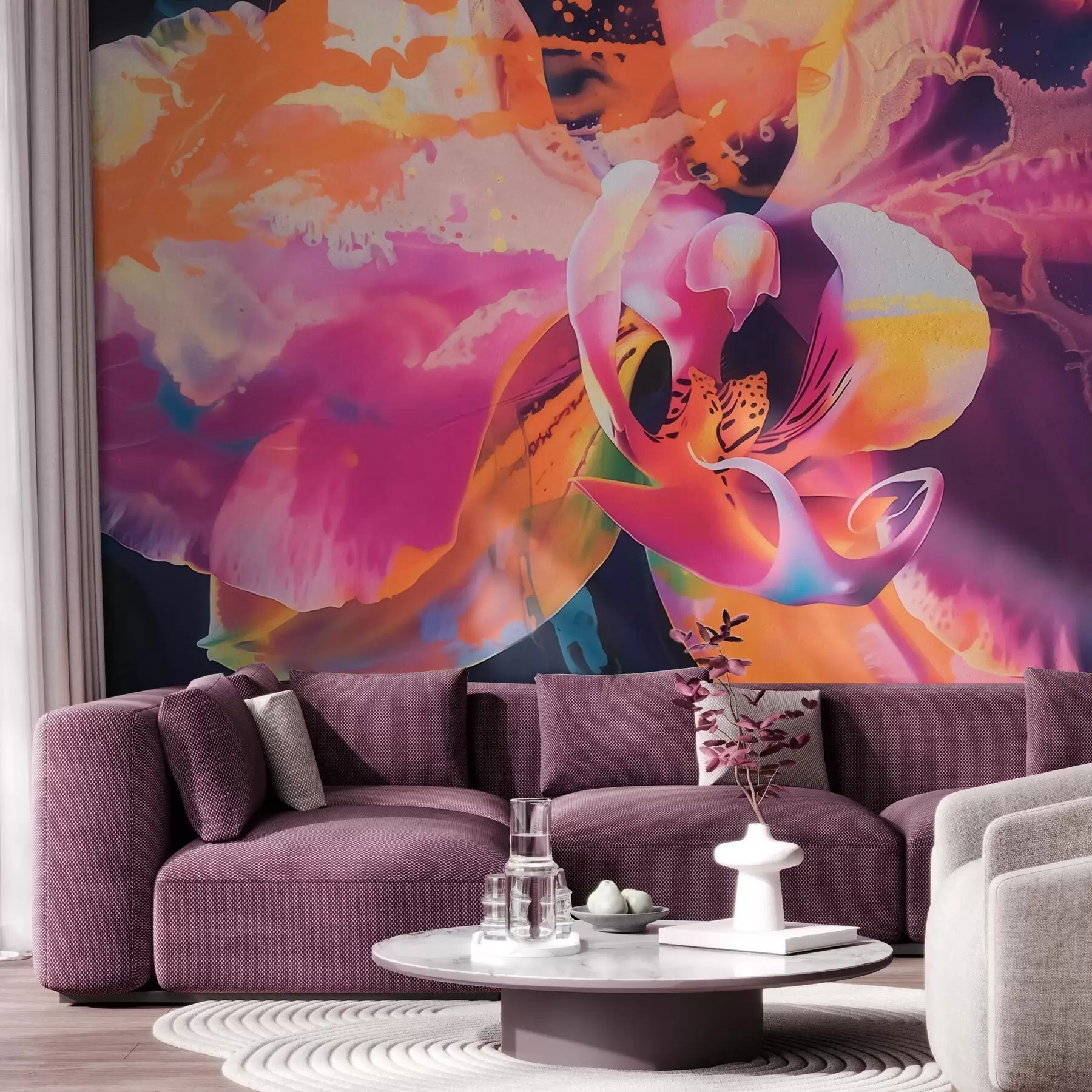 wall murals Живописан апстрактни цвет орхидеје са богатим бојама и динамичним облицима у акварел стилу w09855