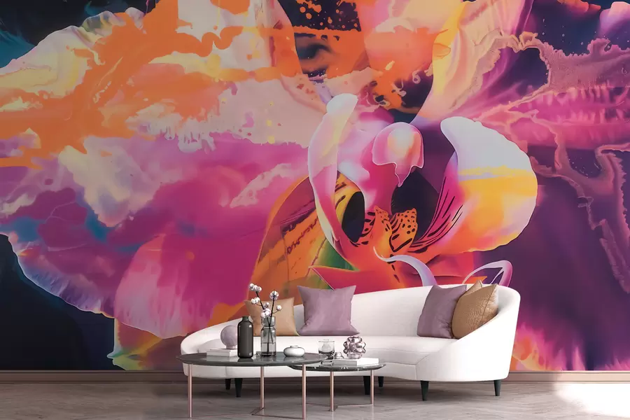 wall murals Живописан апстрактни цвет орхидеје са богатим бојама и динамичним облицима у акварел стилу w09855