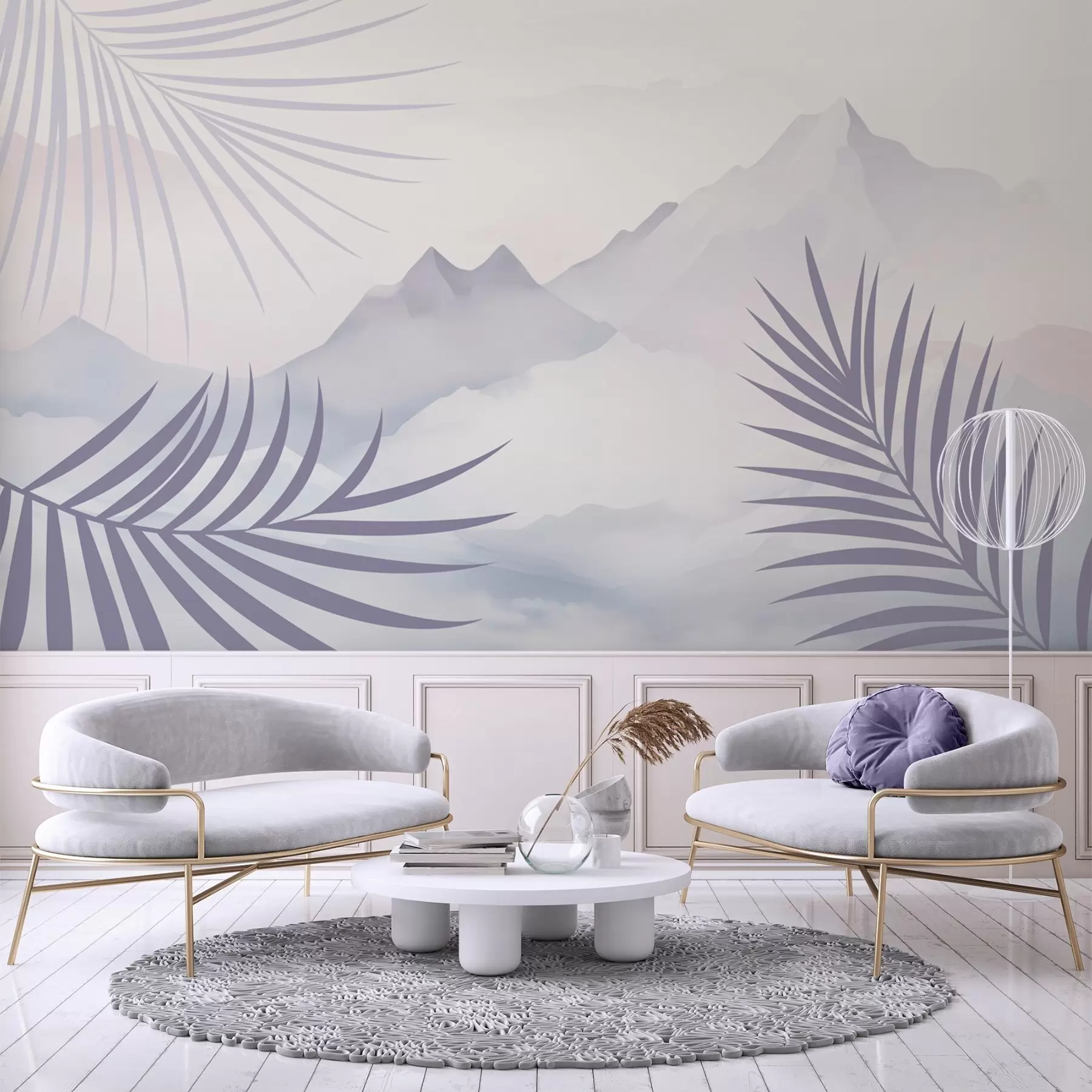 wall murals Палмино лишће на позадини планина w05548