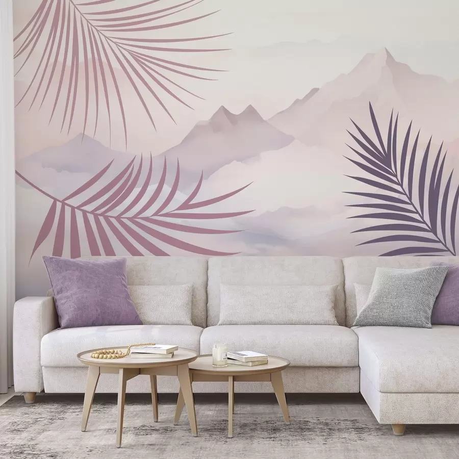 wall murals Палмино лишће на позадини планина w05548v1