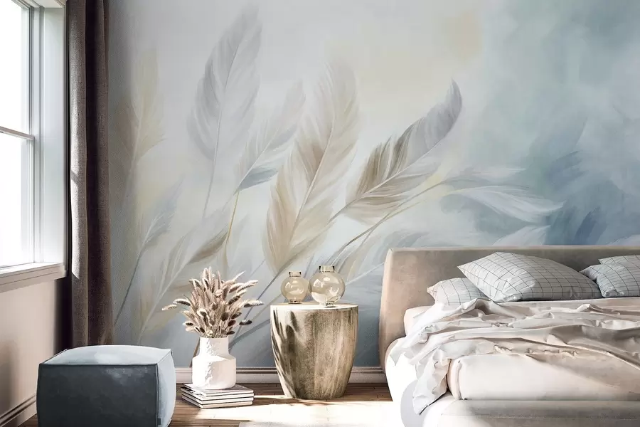 wall murals Текстурирано пастелно перје са меким, танким ивицама, на позадини у акварел стилу w09833