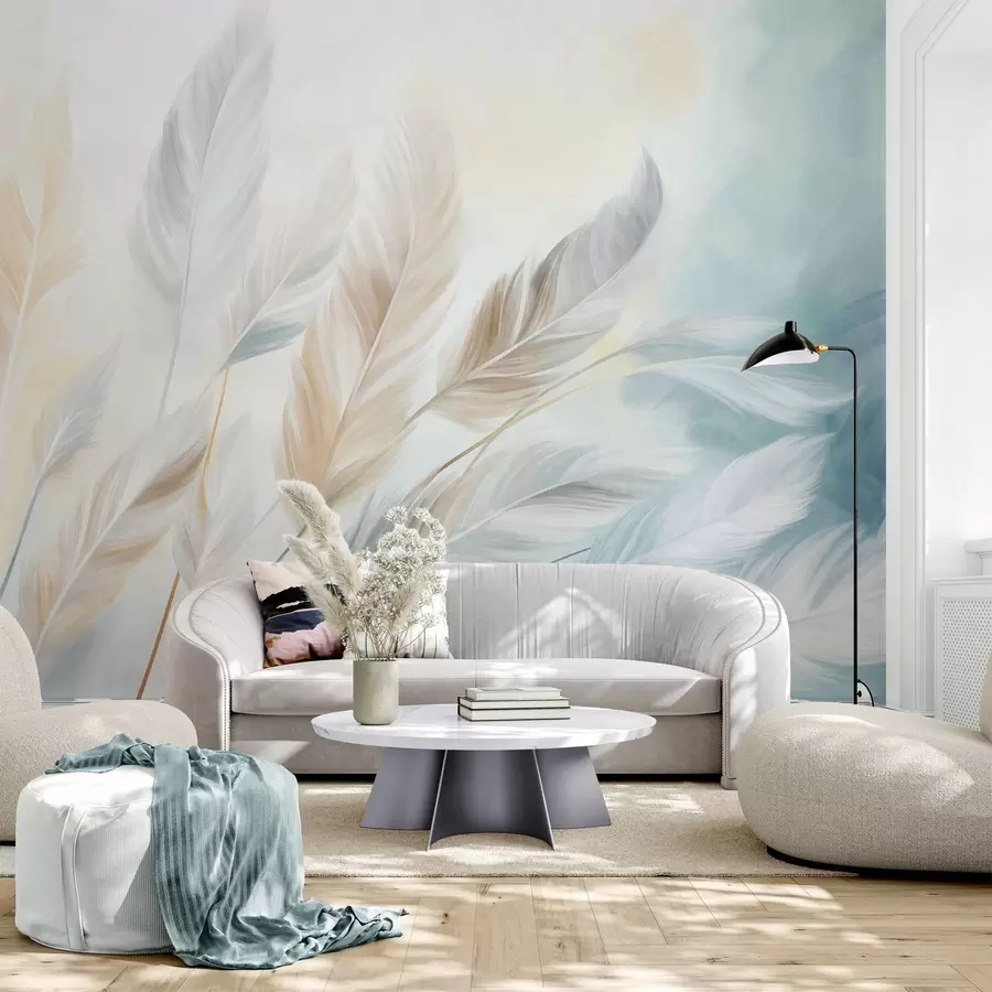wall murals Текстурирано пастелно перје са меким, танким ивицама, на позадини у акварел стилу w09833