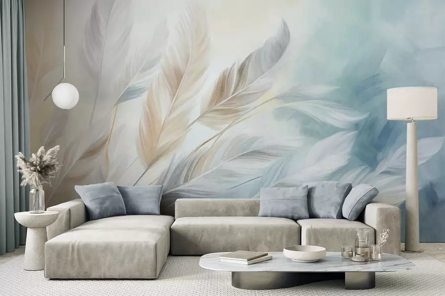 wall murals Текстурирано пастелно перје са меким, танким ивицама, на позадини у акварел стилу w09833