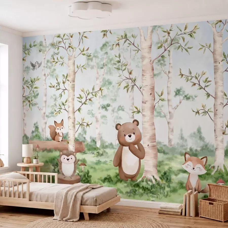 wall murals Дечја илустрација шуме са медведом, лисицом и јежем w05532