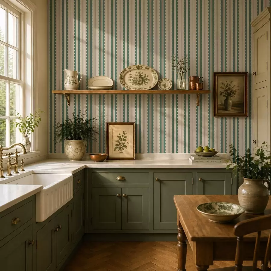 wall murals Зелене таласасте пруге са испрекиданим линијама a01185