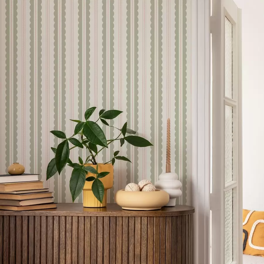 wall murals Светлозелене таласасте пруге са наранџастим тачкама a01185v3