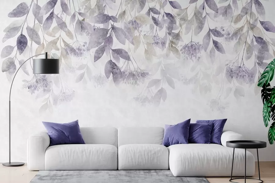 wall murals текстурирани, каскадни листови са цветовима у нијансама љубичасте и беж w05565v3