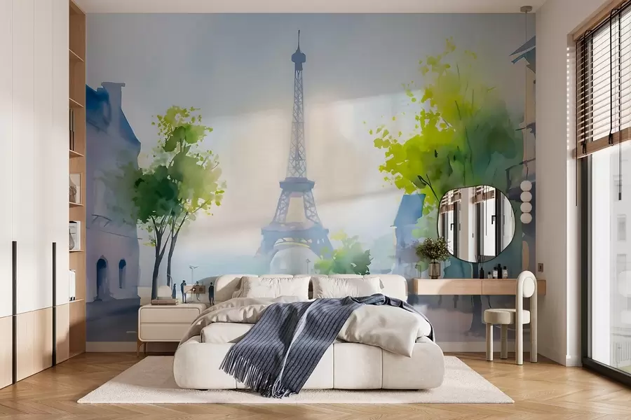 wall murals Париз, градски пејзаж у акварелном стилу а ла прима w05566