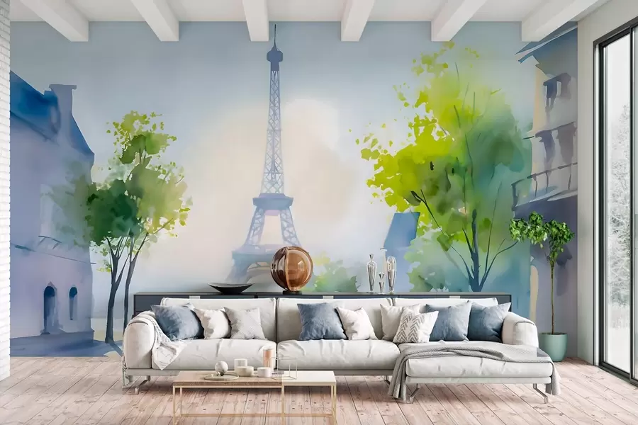 wall murals Париз, градски пејзаж у акварелном стилу а ла прима w05566