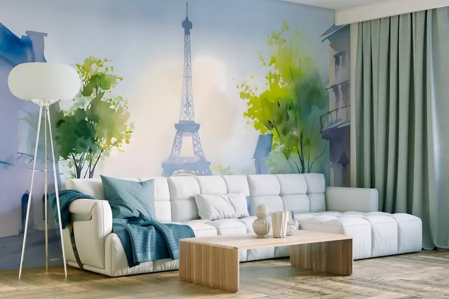 wall murals Париз, градски пејзаж у акварелном стилу а ла прима w05566