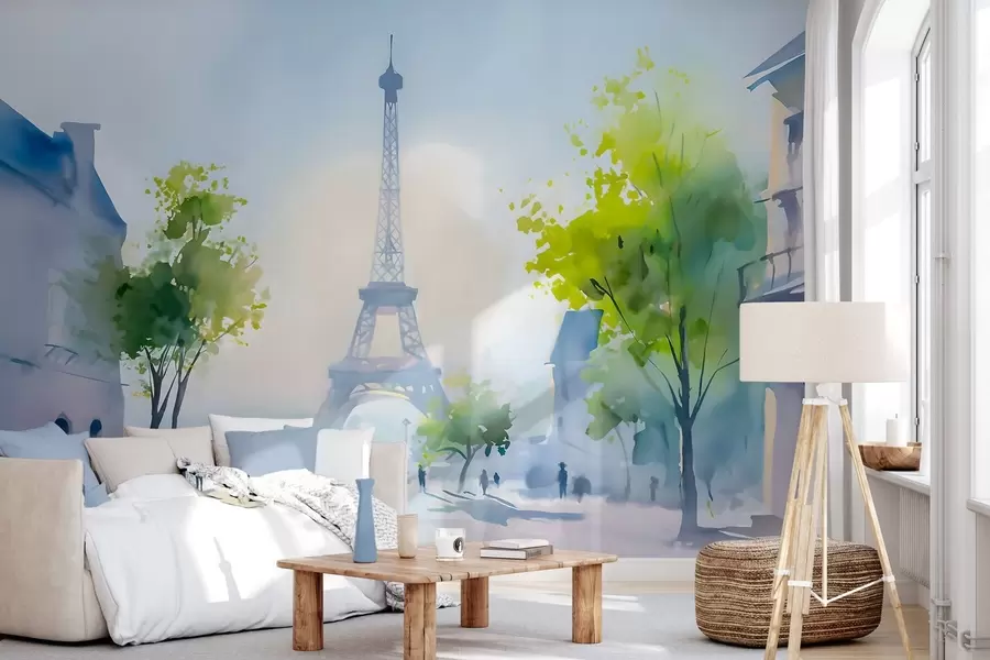 wall murals Париз, градски пејзаж у акварелном стилу а ла прима w05566