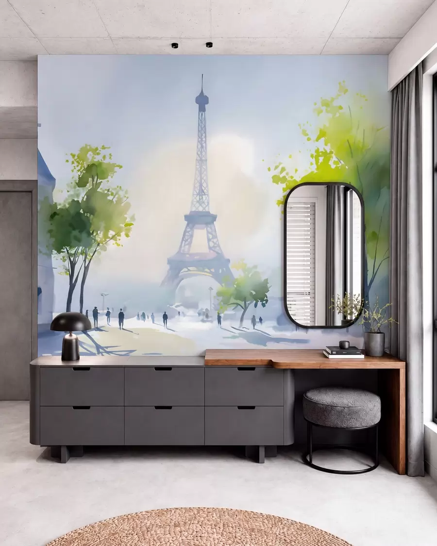 wall murals Париз, градски пејзаж у акварелном стилу а ла прима w05566