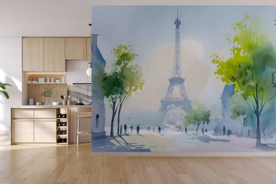 wall murals Париз, градски пејзаж у акварелном стилу а ла прима w05566