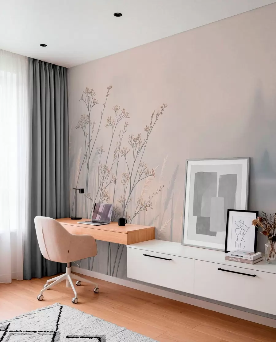 wall murals Ливадске траве поред воде у магловитом пејзажу w05534