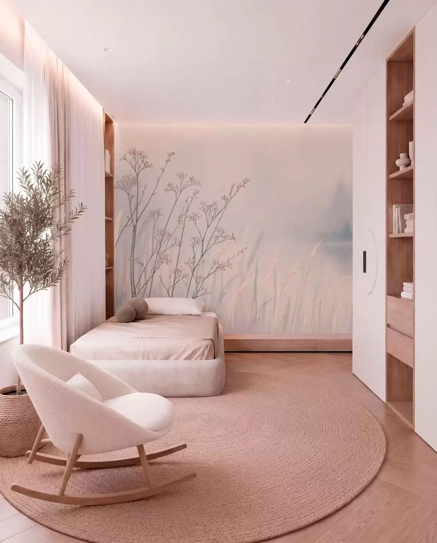 wall murals Ливадске траве поред воде у магловитом пејзажу w05534