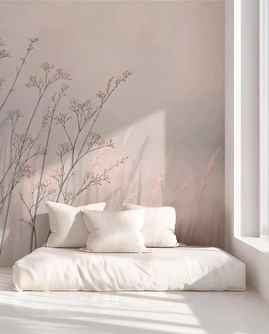 wall murals Ливадске траве поред воде у магловитом пејзажу w05534