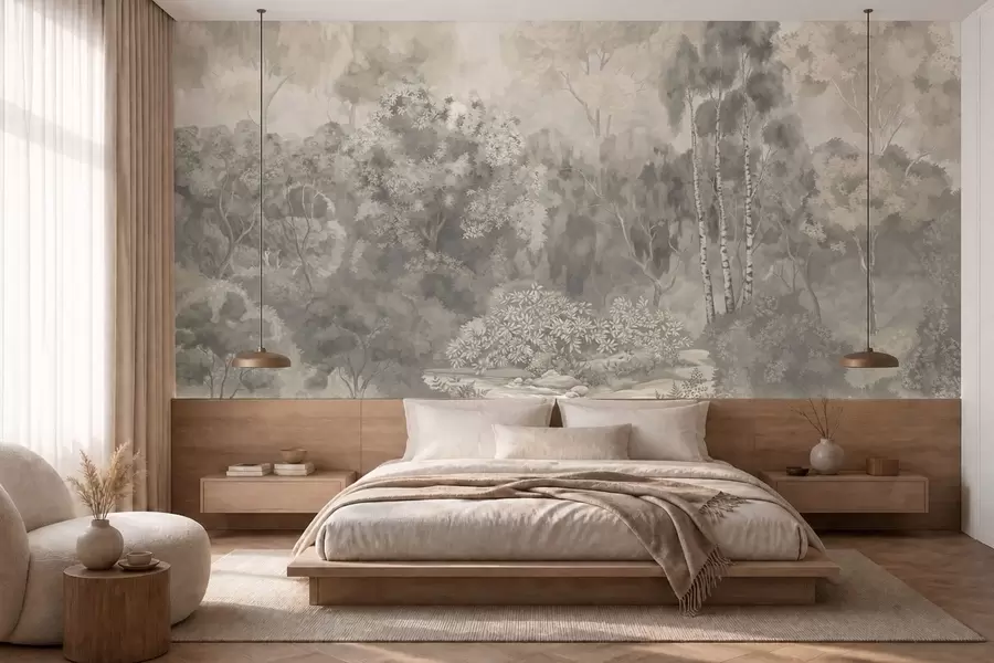 wall murals Светли шумски пејзаж са реком w05542