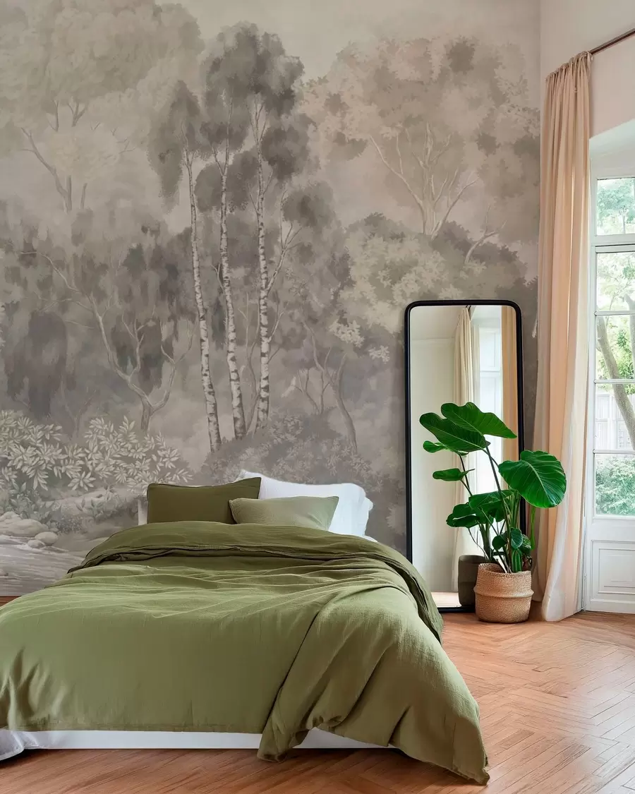 wall murals Светли шумски пејзаж са реком w05542