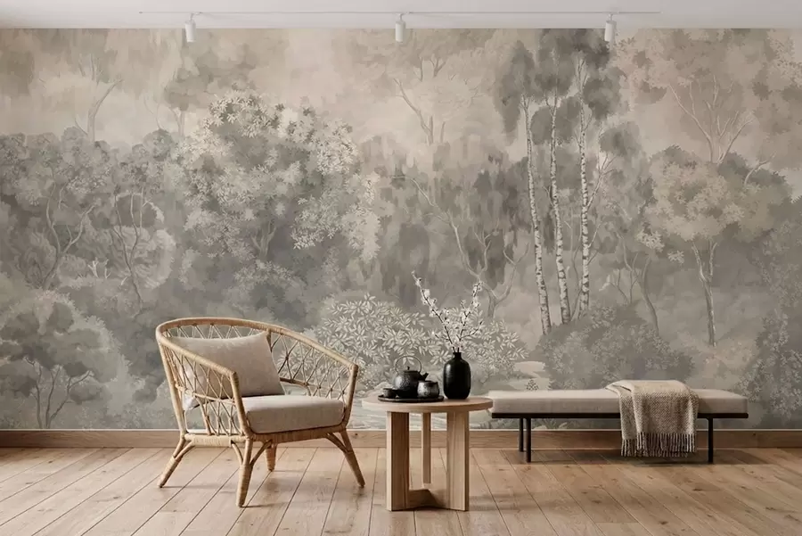 wall murals Светли шумски пејзаж са реком w05542