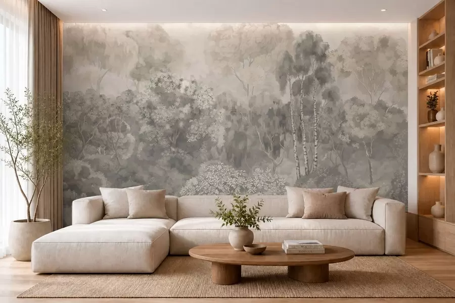 wall murals Светли шумски пејзаж са реком w05542