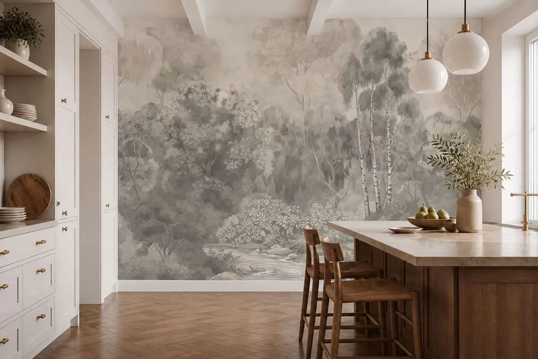 wall murals Светли шумски пејзаж са реком w05542