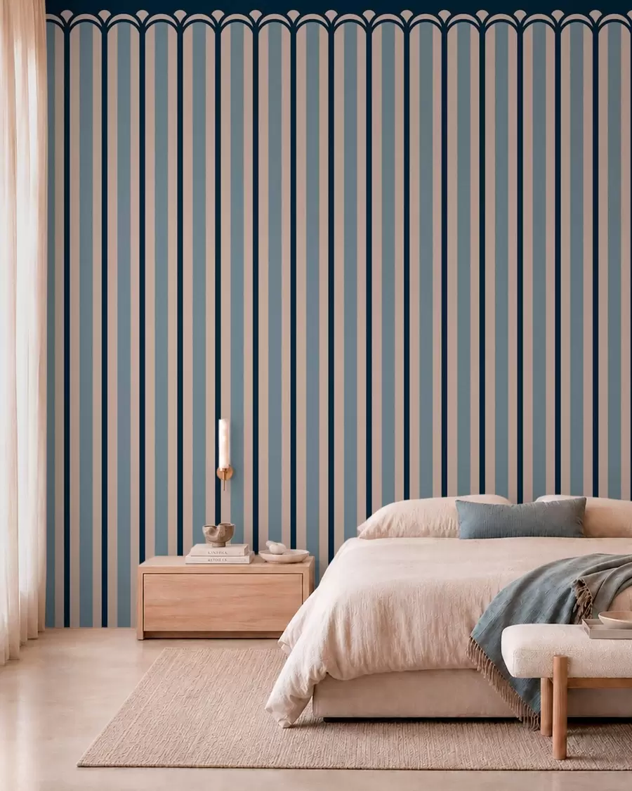 wall murals Вертикални орнамент у крем и плавим тоновима w05610