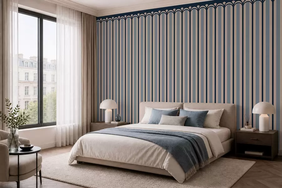 wall murals Вертикални орнамент у крем и плавим тоновима w05610