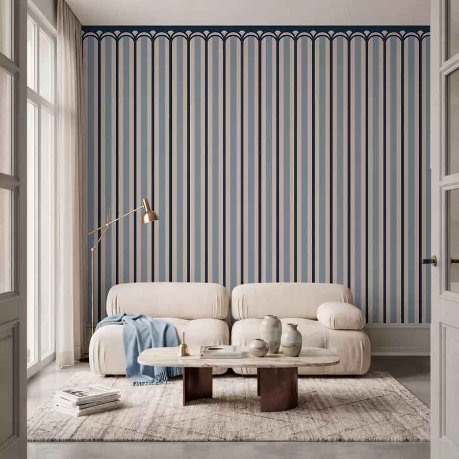 wall murals Вертикални орнамент у крем и плавим тоновима w05610