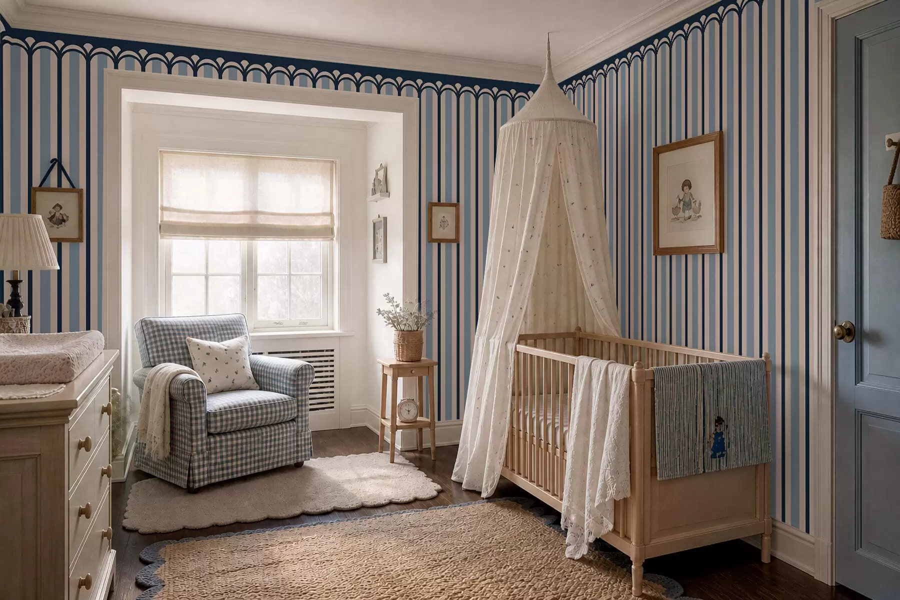 wall murals Вертикални орнамент у крем и плавим тоновима w05610