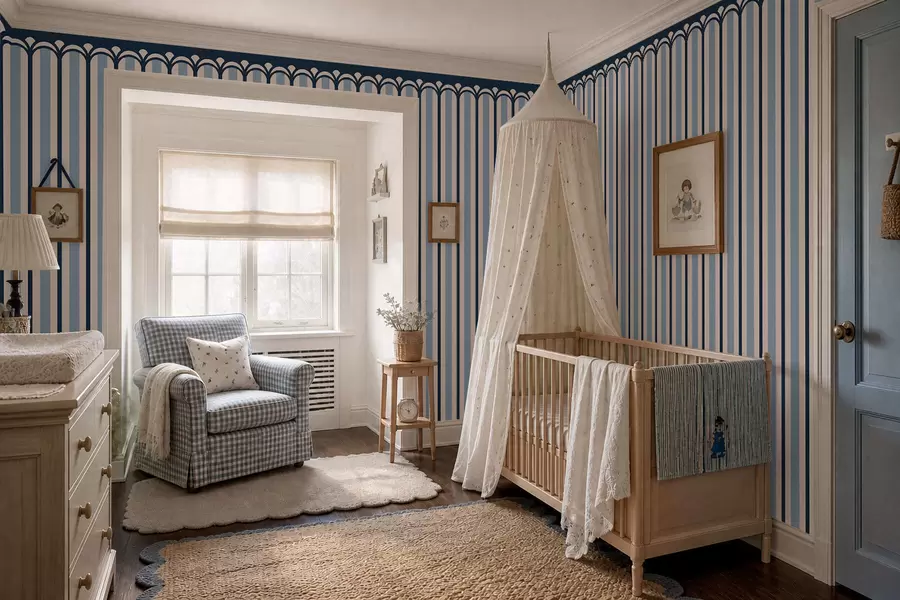 wall murals Вертикални орнамент у крем и плавим тоновима w05610