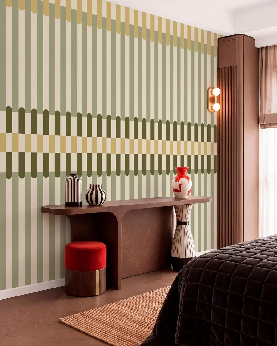 wall murals Пругасти узорак у зеленим и пешчаним тоновима w05150