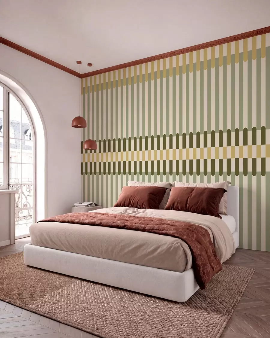 wall murals Пругасти узорак у зеленим и пешчаним тоновима w05150