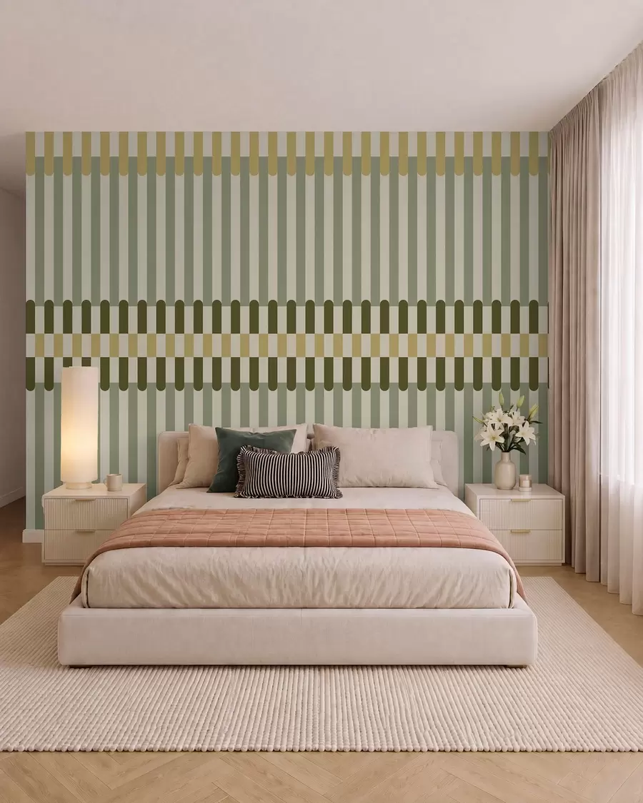 wall murals Пругасти узорак у зеленим и пешчаним тоновима w05150