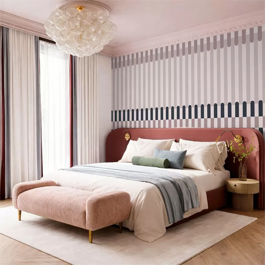 wall murals Пругасти узорак у крем и тамноплавим тоновима w05150v2