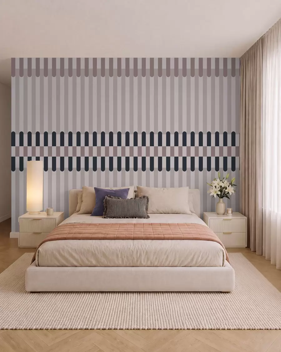 wall murals Пругасти узорак у крем и тамноплавим тоновима w05150v2