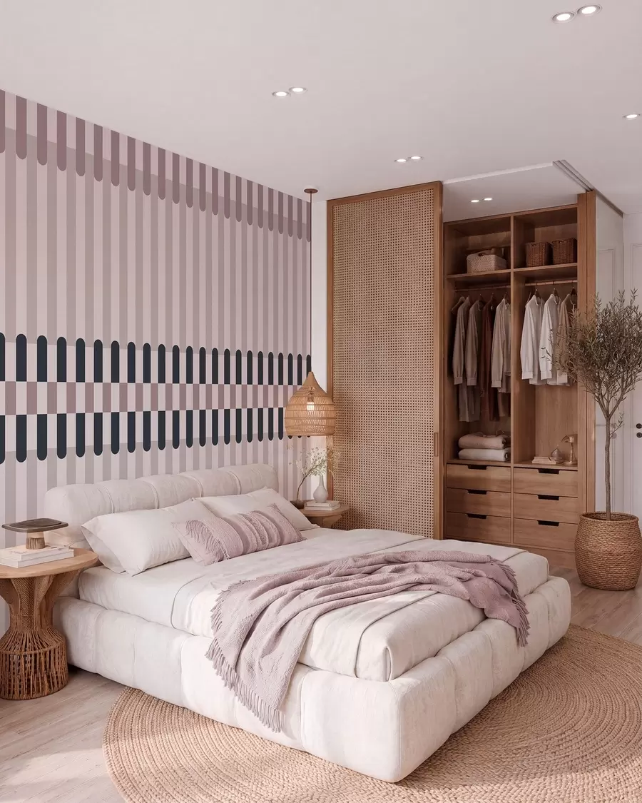 wall murals Пругасти узорак у крем и тамноплавим тоновима w05150v2