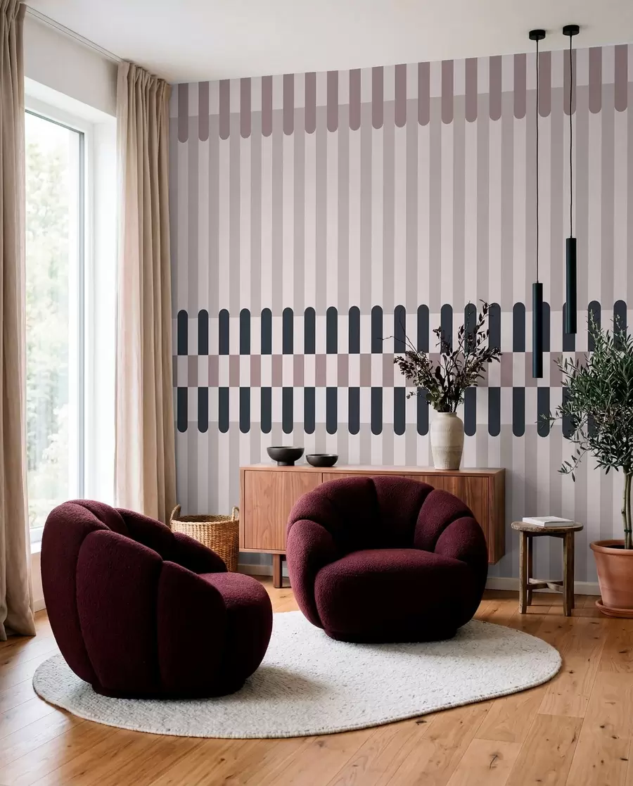 wall murals Пругасти узорак у крем и тамноплавим тоновима w05150v2