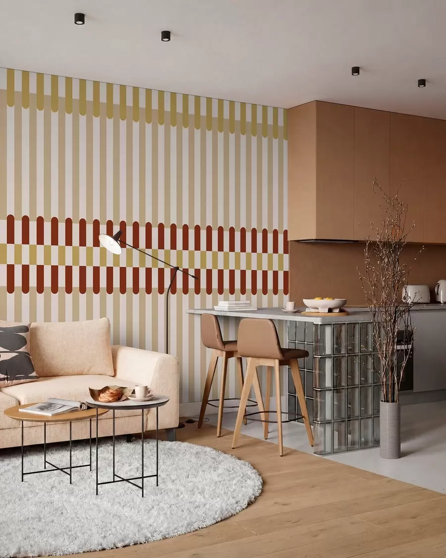 wall murals Пругасти узорак у беж и теракот тоновима w05150v3