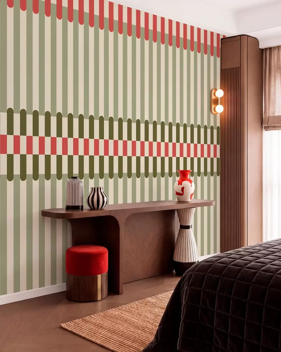 wall murals Пругасти узорак у зеленим и коралним тоновима w05150v4