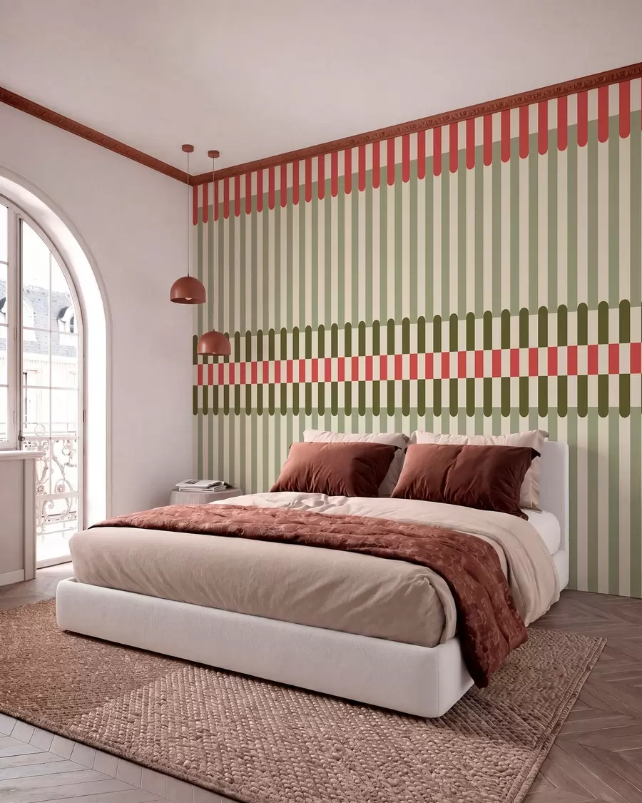 wall murals Пругасти узорак у зеленим и коралним тоновима w05150v4