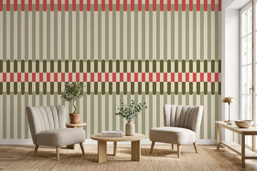 wall murals Пругасти узорак у зеленим и коралним тоновима w05150v4