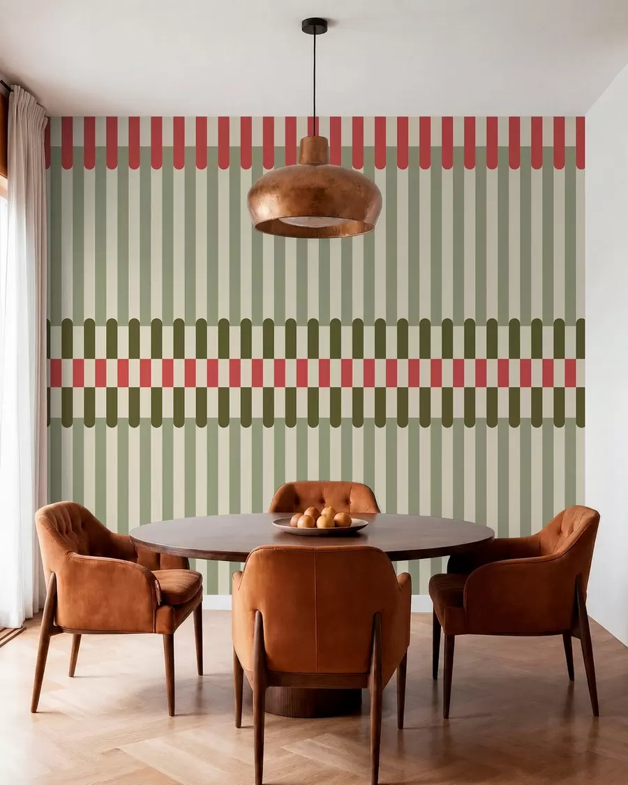 wall murals Пругасти узорак у зеленим и коралним тоновима w05150v4