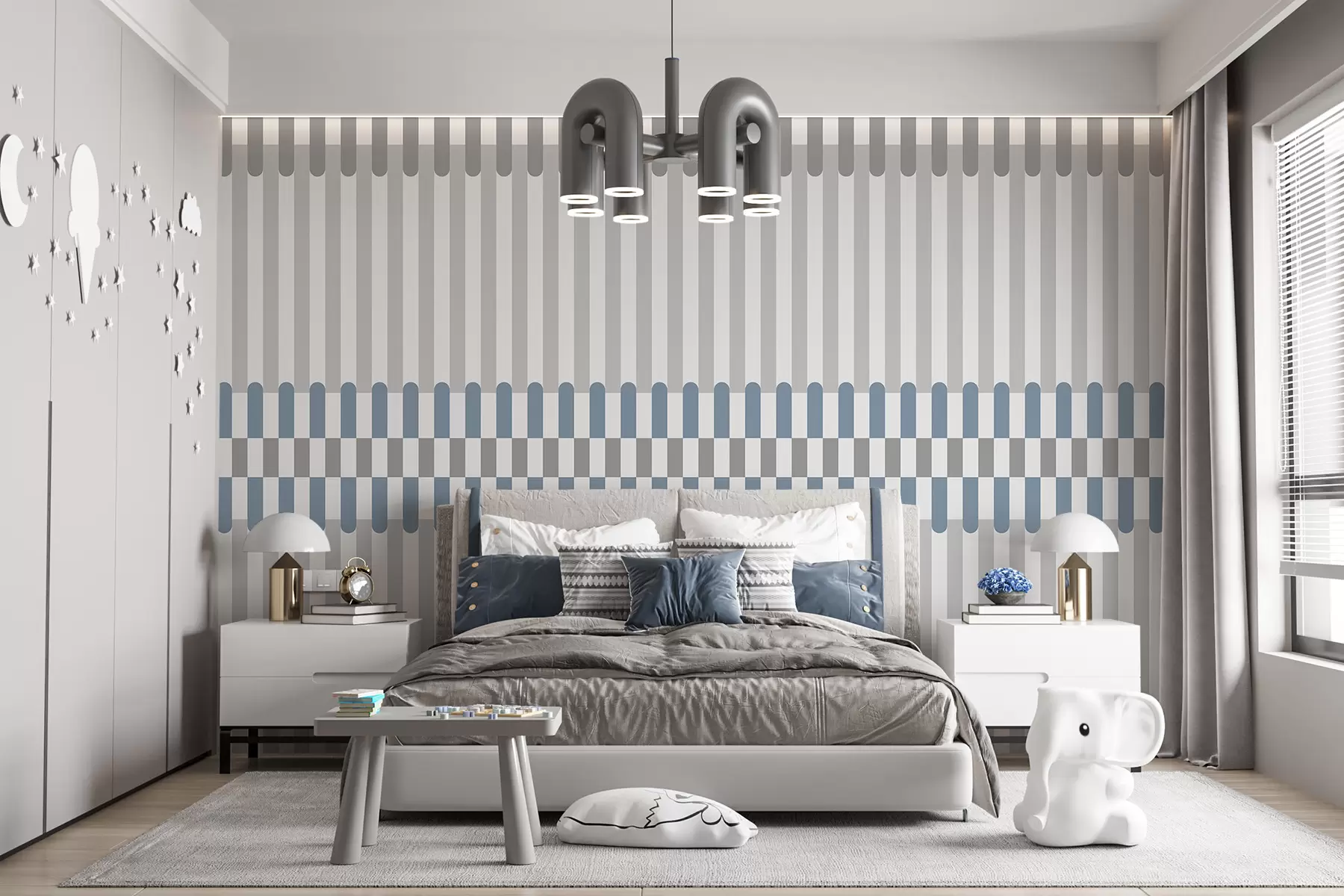 wall murals Пругасти узорак у сивим и плавим тоновима w05150v6