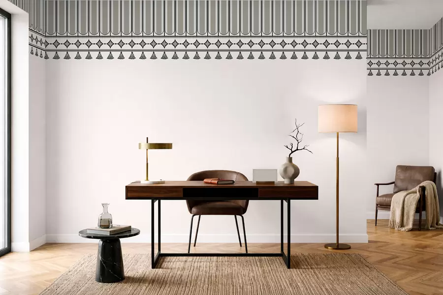 wall murals Декоративна ивица са ресама у зеленим и сивим нијансама w05544v2