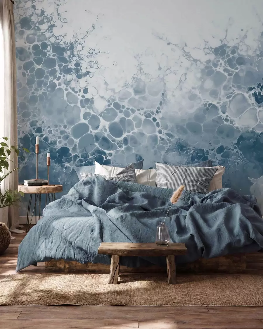 wall murals Прозрачна плава апстракција са мехурићима у стилу акварела w09673